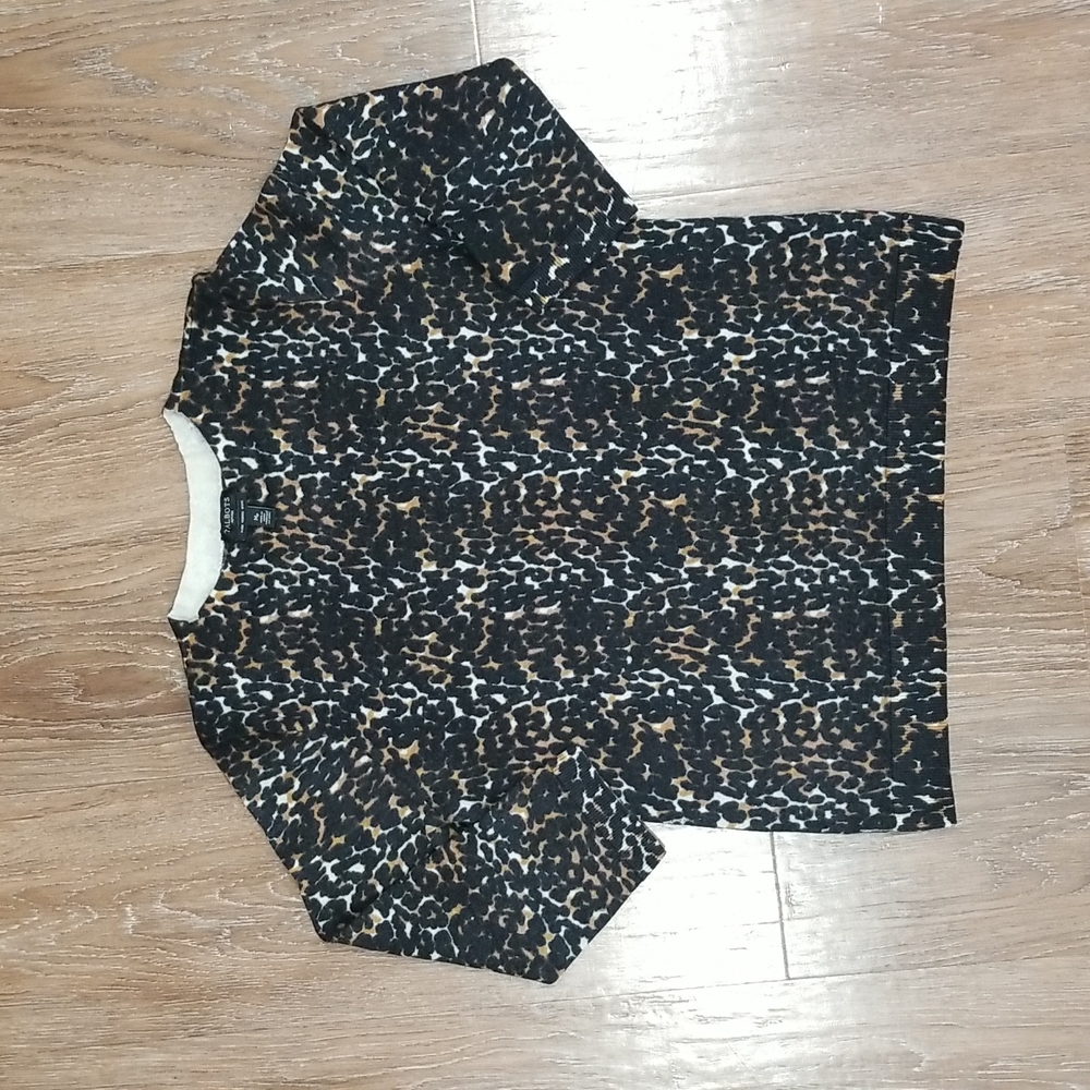 (MP) Talbots Petites ¾ Sleeve Leopard Print Top 100% Merano Wool Casual Comfy